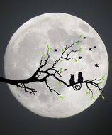 Cats Moon Silhouette drawing