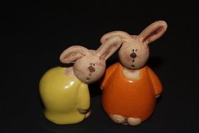 two ceramic hares for Easter