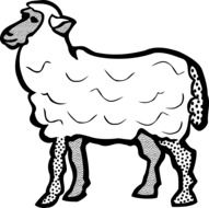 black and white drawing of a cartoon farm sheep