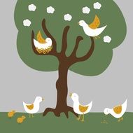 Birds on a tree as a drawing