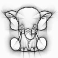 black and white schematic image of an elephant in detail