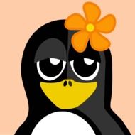 Penguin with orange flower as an illustration