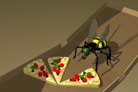 bee and pizza slices