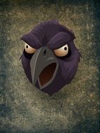 cartoon Raven Head with open beak