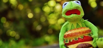 soft kermit frog with cheeseburger
