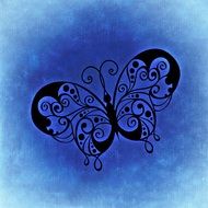 black silhouette of a butterfly on the blue background