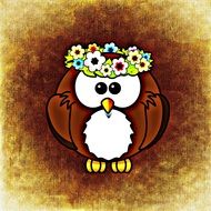 drawing of an owl with floral wreath