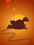 cozy drawing of a cat by the lamp