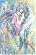 Watercolor woman-bird