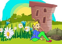 drawing of a gnome near the house