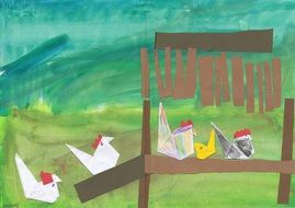 Drawing with the paper chickens clipart