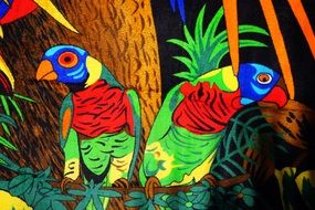 two bright parrots as background