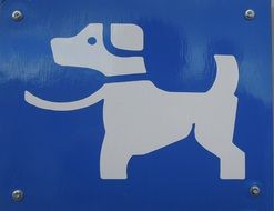 dog silhouette on blue metal sign