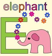 pink baby elephant as a symbol of the alphabet