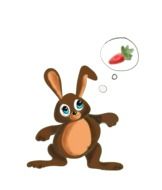 graphic image of a hare with thoughts about carrots