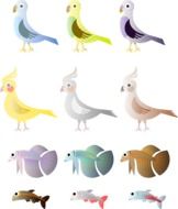 clipart,picture with different types of birds and fish