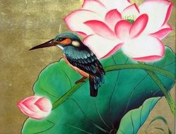 kingfisher on a lotus flower