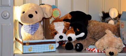plush toys on the shelf