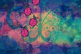 Colorful background with the bugs as a clipart