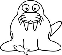 clipart,drawing of a cute walrus with a fish