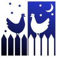clipart of drawn two hens on the fence