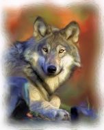 painting of a wolf in the woods