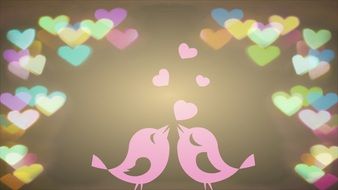 couple of love birds with hearts