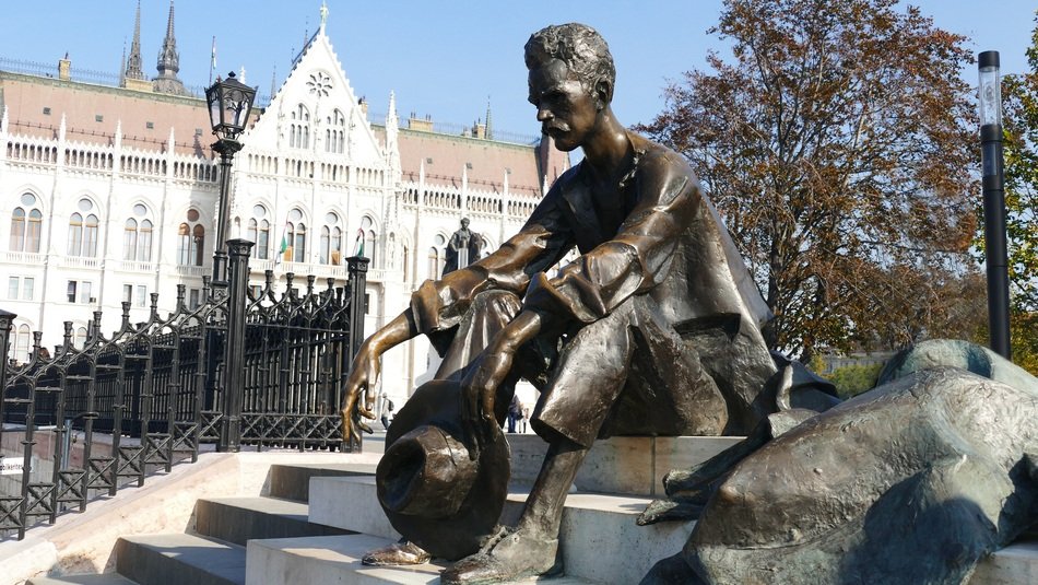 Bronze Statue Of The Poet By The Danube