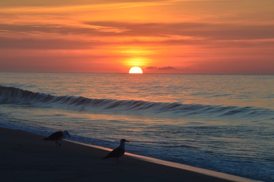 colorful sunrise over the ocean beach in montauk