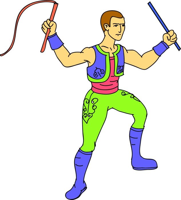 drawing of a circus character in yellow and blue