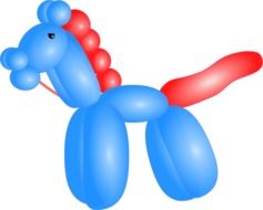 a balloon in the shape of a blue horse with a red mane