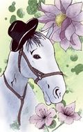 drawing of a horse in a hat with flowers