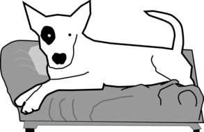 Dog laying on the sofa black and white vector drawing