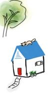drawing of a house near a tree
