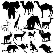 Black and white drawings of the different animals clipart