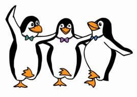 drawn three dancing penguins