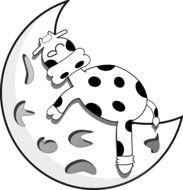 cartoon Cow Sleeping on Moon, drawing