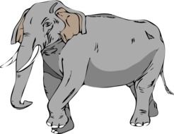 painted gray elephant with white tusks