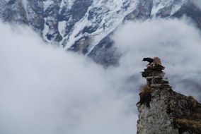 Cairn Annapurna in the cloud mountains