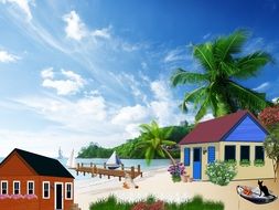 Houses in the beach clipart