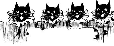 black and white drawing with black cats