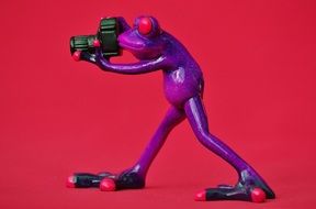 purple ceramic frog with camera