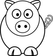 black and white drawing of a round pig