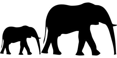 black silhouettes of an elephant and baby elephant