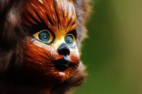 doll's face in a mask for the masquerade