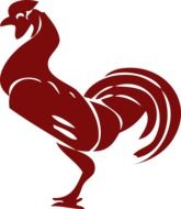 red silhouette of a singing rooster