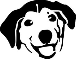 black and white graphic image of a muzzle of a cheerful puppy