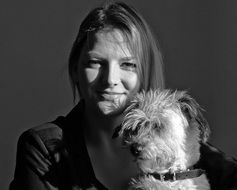 Young Woman with Dog Black And White