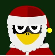 graphic image of a penguin in a santa claus costume