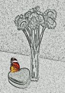 drawn flowers bouquet and butterfly